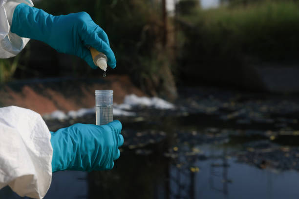Examining Wastewater from factory at industrial estate
