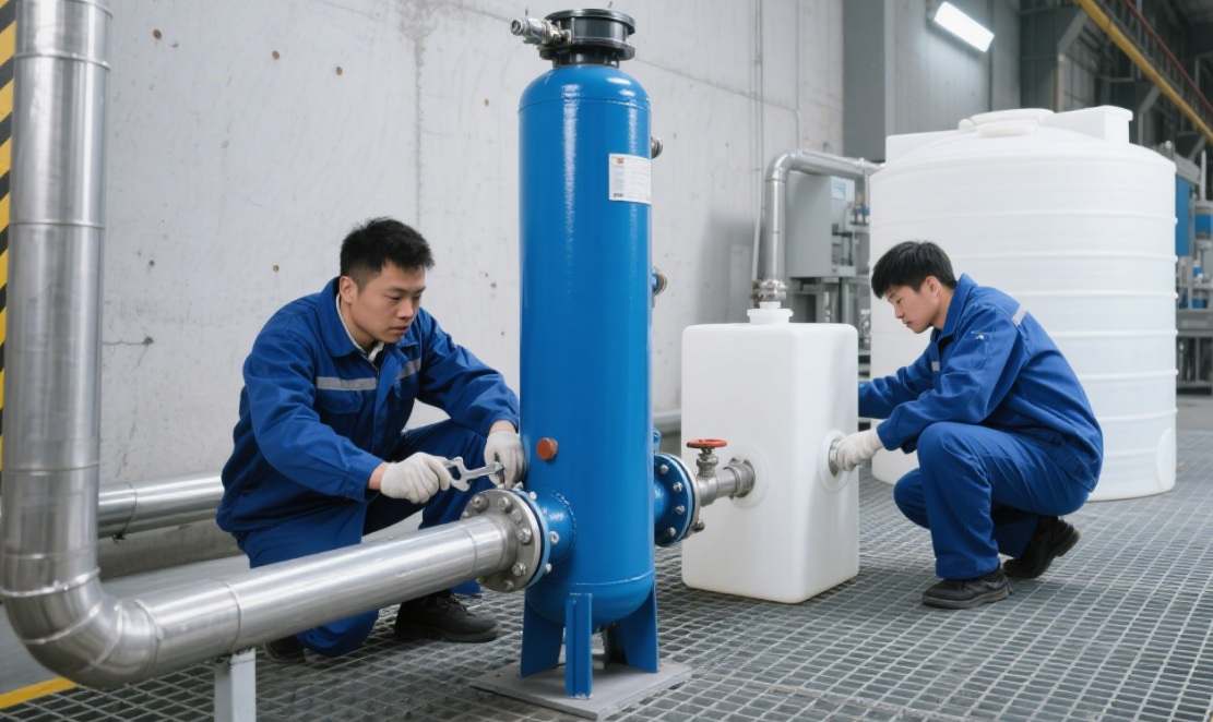 Install industrial water softener