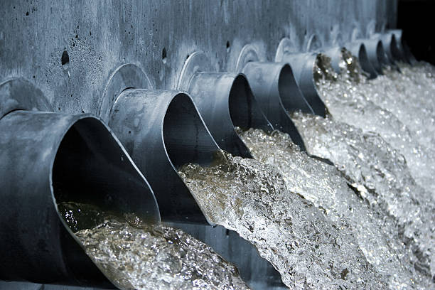 Water gushing out of steel spouts