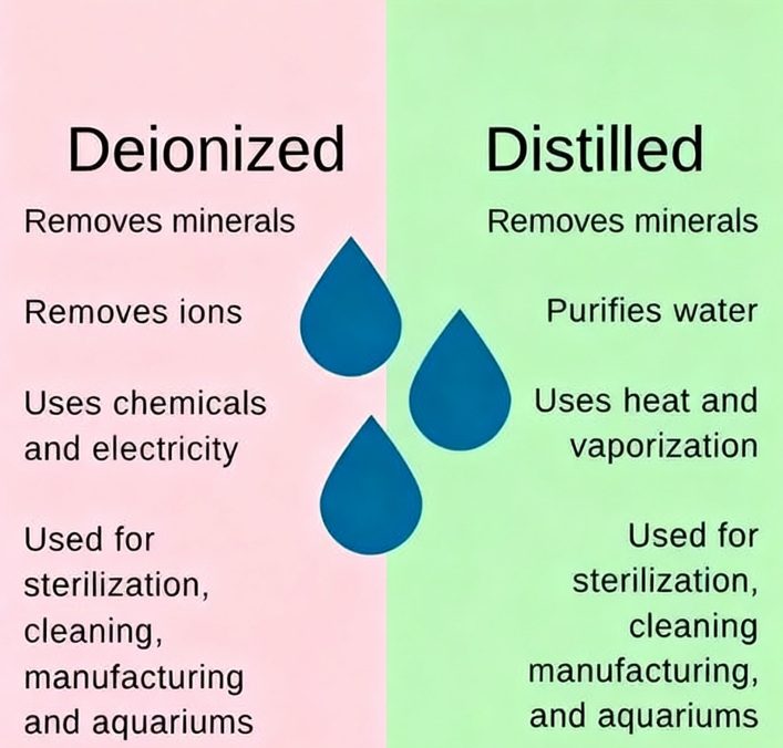 deionized water and distilled water